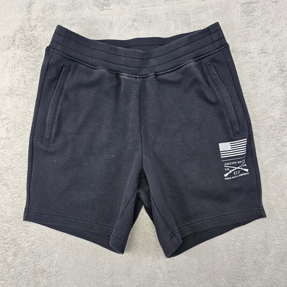 Grunt Style Men's M Heavyweight Waffle Knit Athletic Shorts Black Zip Pockets